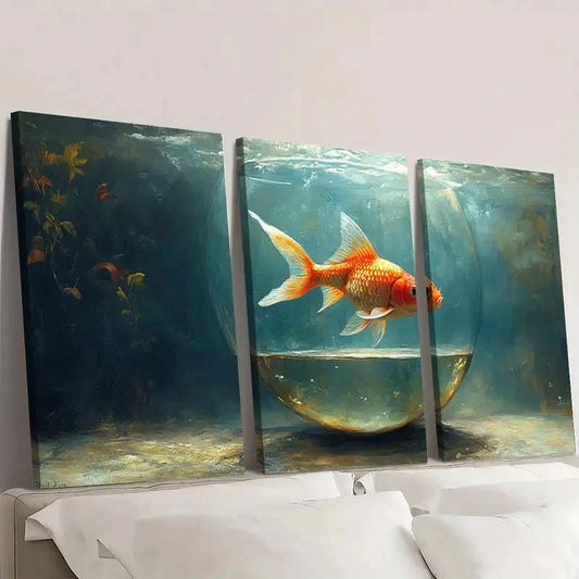 3pcs The Goldfish Bowl Fine Art GB Wall Art Set Canvas FrMamed 40x60cm - High Quality Print 100% Australian Made Wall Canvas Ready to Hang