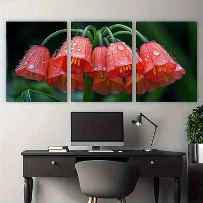 3pcs Orange Red Bell Flowers Macro Photography Metal Print Ready to Hang Art - Bella Home Decor