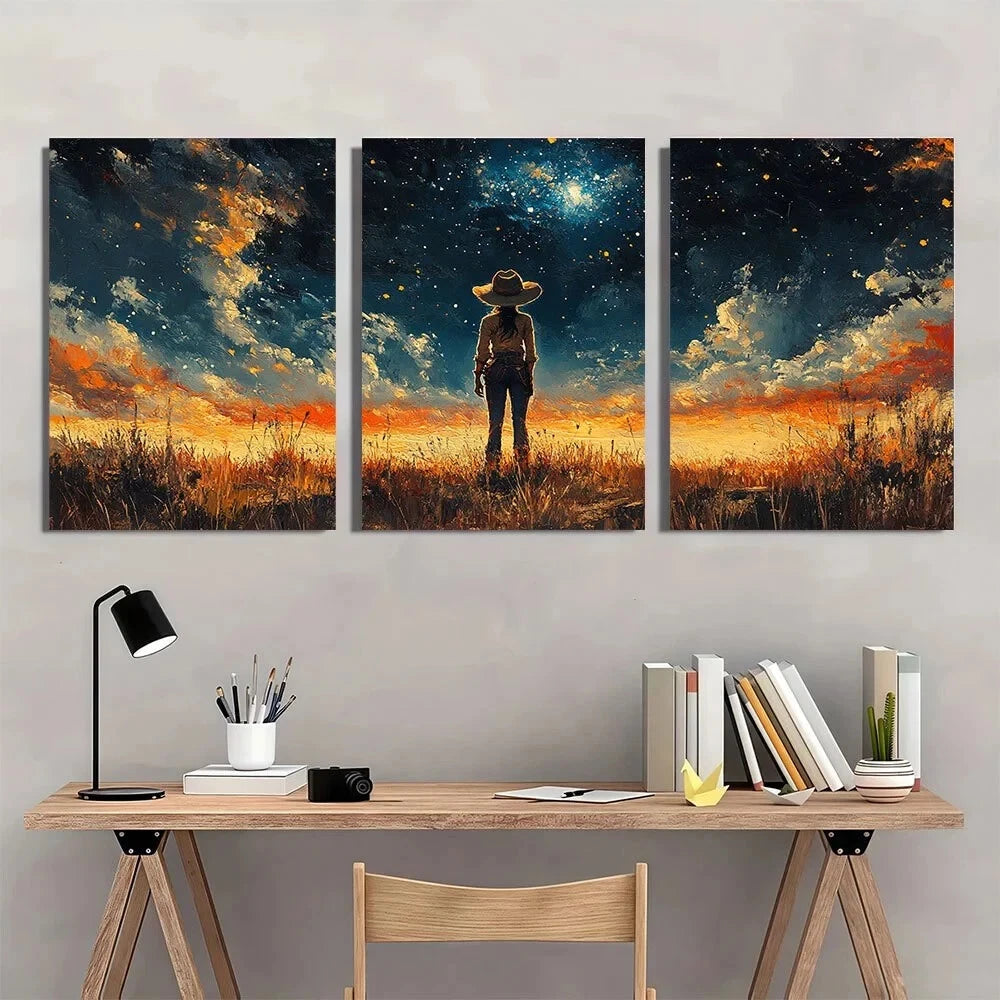 3pcs Vintage Western Cowboy Cowgirl Metal Print Ready to Hang Art - Bella Home Decor