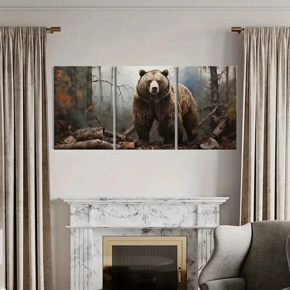 3pcs Artistic Bear Forest Scene Wildlife Decor Metal Print Ready to Hang Art - Bella Home Decor