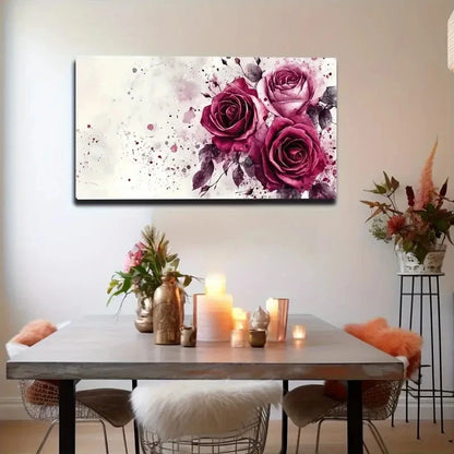 Roses Watercolor Splash Effect Wall Art Canvas Office Home Room Framed 120x60cm
