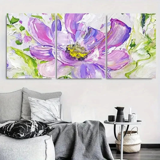 3pcs Bohemian Minimalist Purple Floral Metal Print Ready to Hang Art