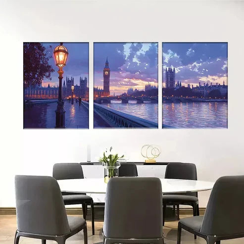 3pcs London Big Ben and Westminster Bridge Sunset Wall Art Canvas Unframed - High Quality Print 100% Australian Made Wall Canvas