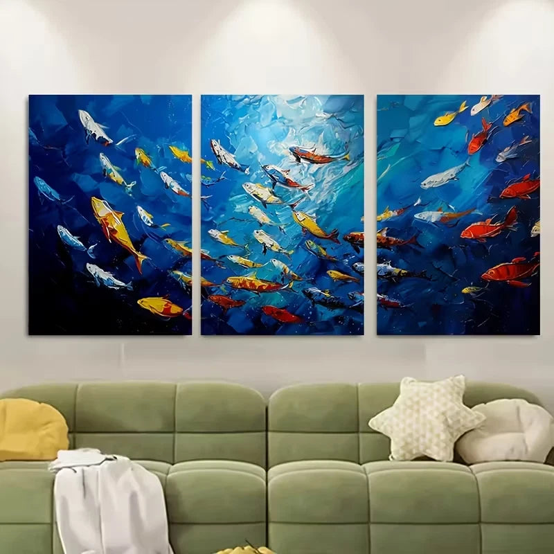 3pcs Colorful Fish School.Underwater Ocean Metal Print Ready to Hang Art - Bella Home Decor