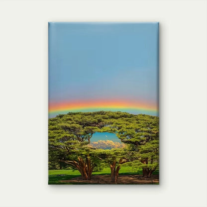 Vibrant Rainbow & Big Tree Metal Print Ready to Hang