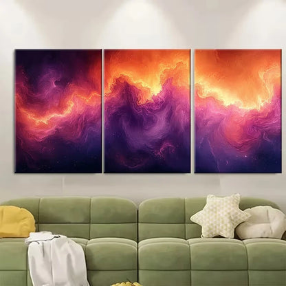3pcs Abstract Warm Oranges Purples Metal Print Ready to Hang Art - Bella Home Decor
