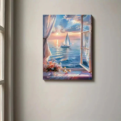 Beautiful Serene Seascape with Sailing Ship Painting 60x90cm Metal Print Ready to Hang