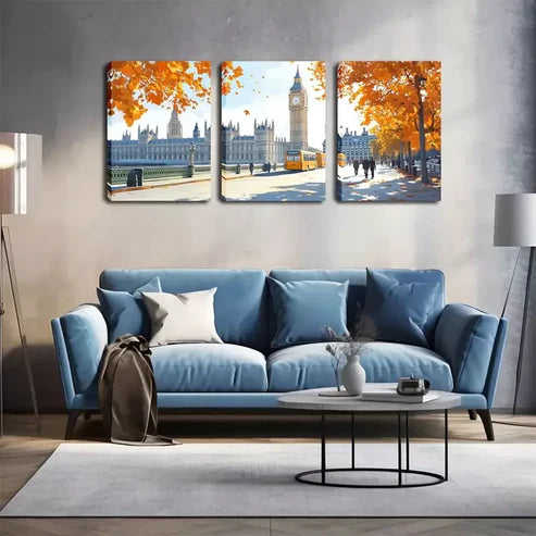 3pcs Refreshing, Autumn London Street Wall Art Set Wall Art Canvas Unframed - High Quality Print 100% Australian Made Wall Canvas