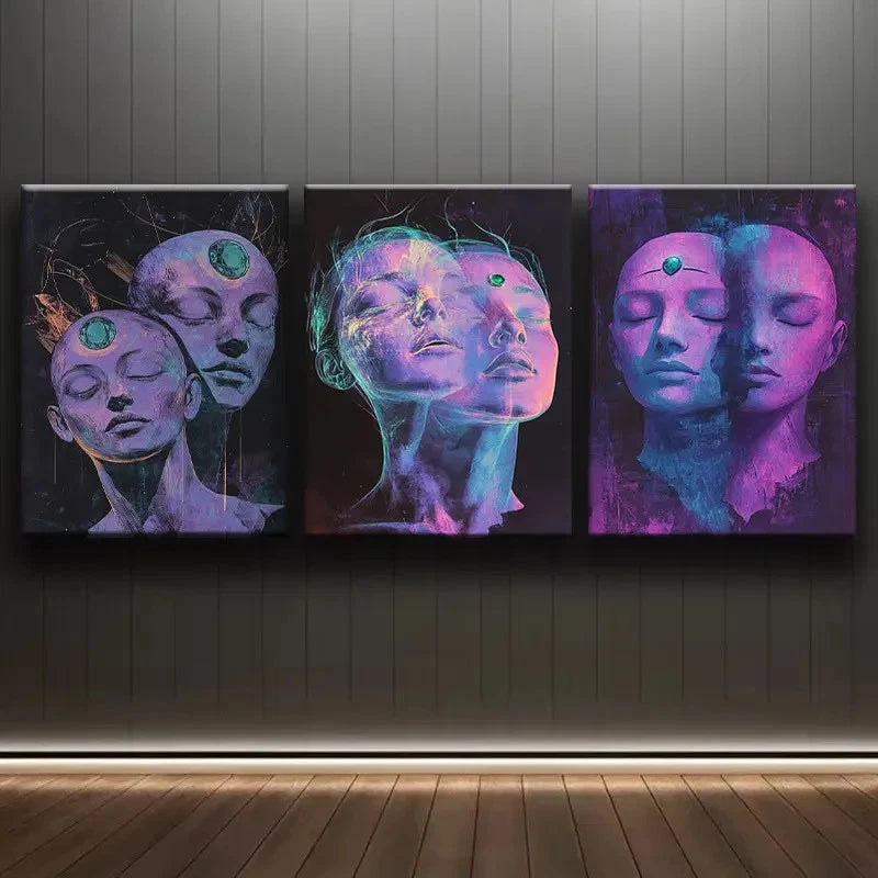 3pcs Abstract Imaginary Head Design Wall Art Set Canvas Framed 40x60cm - High Quality Print 100% Australian Made Wall Canvas Ready to Hang - Bella Home Decor