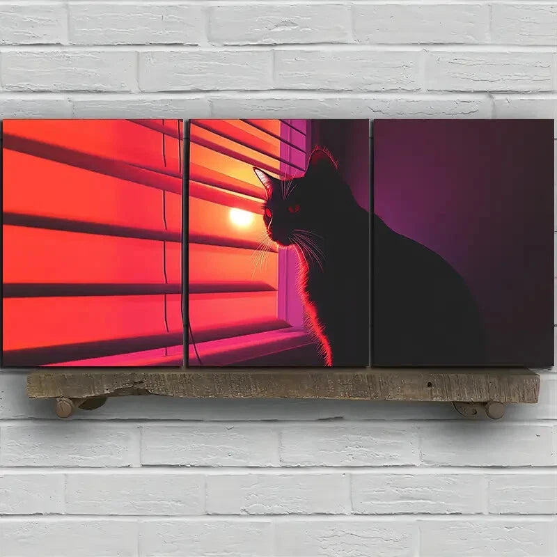 3pcs The Cat Gazing at the Sun Metal Print Ready to Hang Art