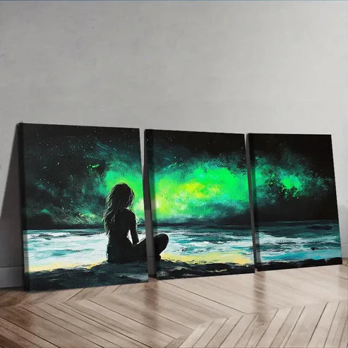 3pcs Vibrant Northern Lights Seascape Wall Art Canvas Unframed - High Quality Print 100% Australian Made Wall Canvas