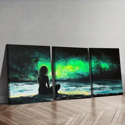3pcs Vibrant Northern Lights Seascape Wall Art Canvas Unframed - High Quality Print 100% Australian Made Wall Canvas