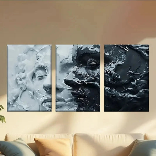 3pcs Close Up of a Black And White Abstract Wall Art Set Canvas Framed 50x70cm - High Quality Print 100% Australian Made Wall Canvas Ready to Hang