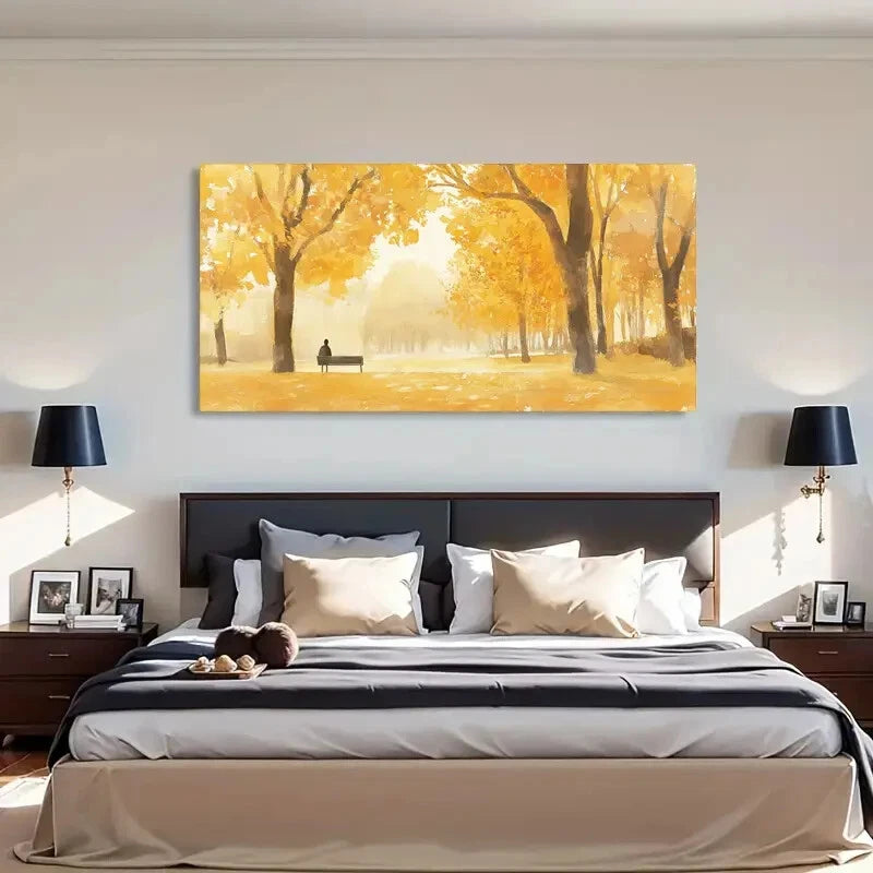 Autumn Park Yellow Leaves Wall Art Canvas Office Home Room Framed 120x60cm - Bella Home Decor