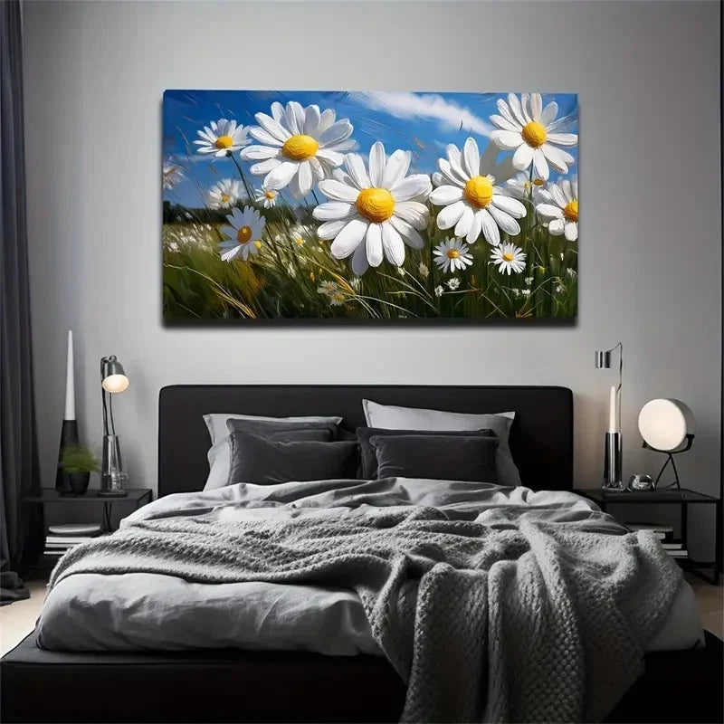 White Wild Chrysanthemums Wall Art Canvas Office Home Room Framed 120x60cm