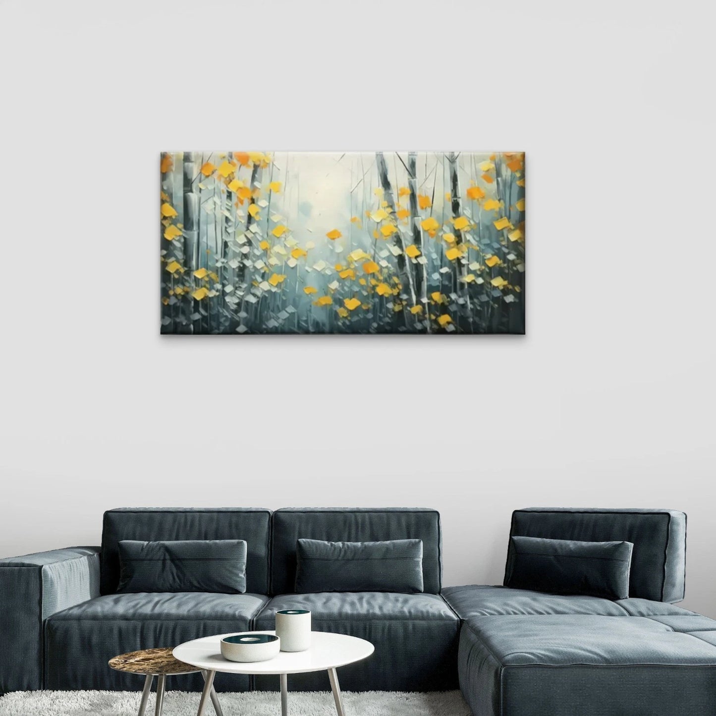 Yellow Leaves Gray Wall Art Canvas Office Home Room Framed 120x60cm