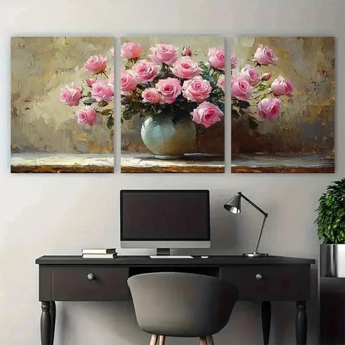 3pcs Impasto Vibrant Floral Still Life Perfect Wall Art Set Canvas Unframed - High Quality Print 100% Australian Made Wall Canvas
