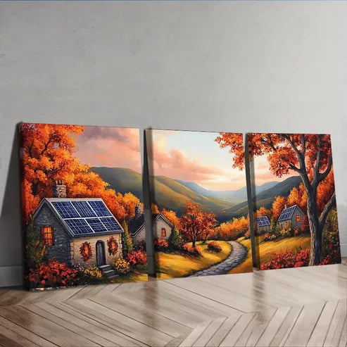 3pcs Autumn Sun House Waterproof Nature Perfect Wall Art Set Canvas Unframed - High Quality Print 100% Australian Made Wall Canvas - Bella Home Decor