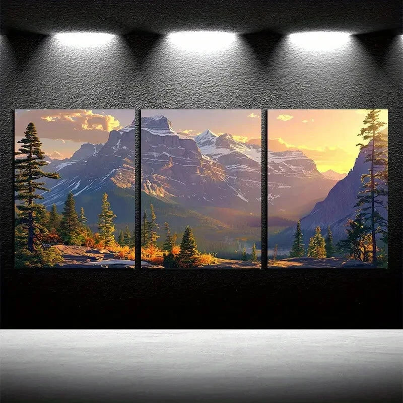 3pcs Verdant Plain Is Situated Between Mountains Metal Print Ready to Hang Art - Bella Home Decor
