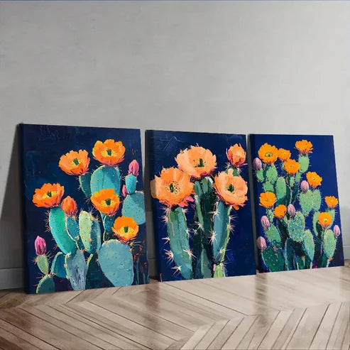 3pcs Night cactus Wall Art Set Canvas Unframed - High Quality Print 100% Australian Made Wall Canvas