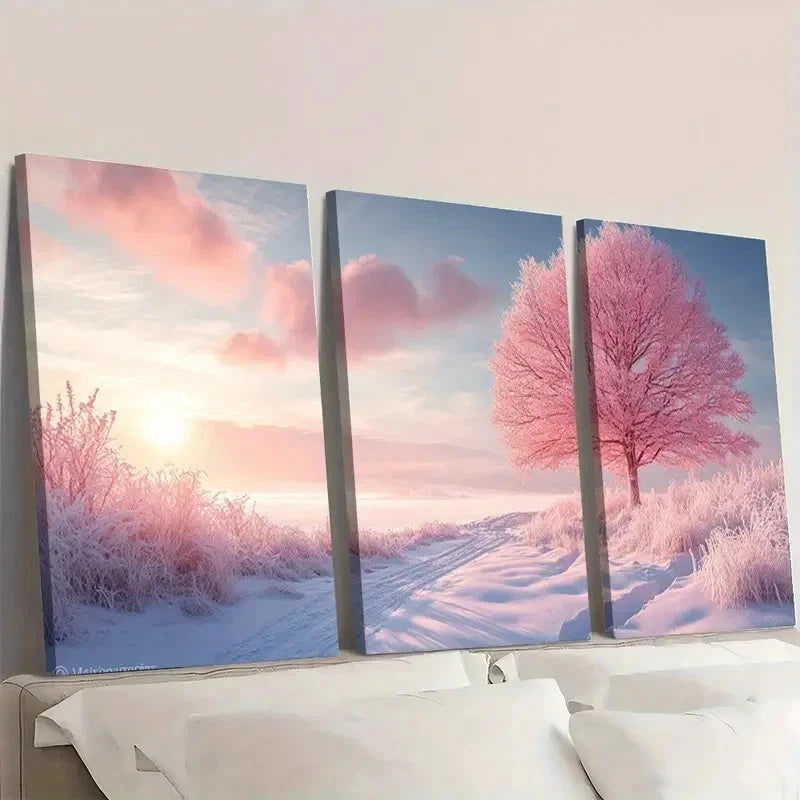 3pcs Frosty Morning Snowy Landscape E     Wall Art Set Canvas Framed 50x70cm - High Quality Print 100% Australian Made Wall Canvas Ready to Hang - Bella Home Decor