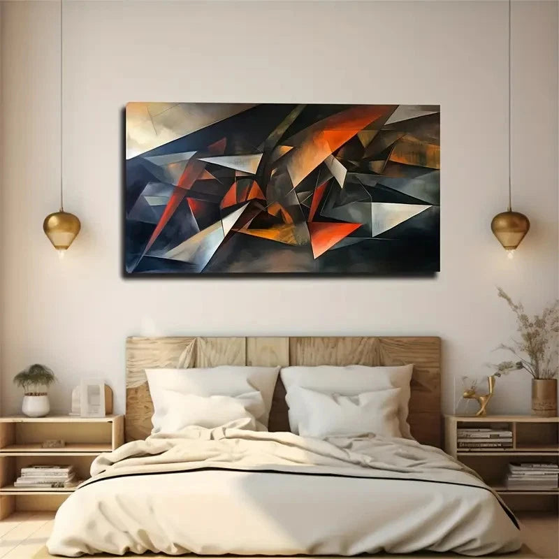 Abstract Geometric Black Deco Wall Art Canvas Office Home Room Framed 120x60cm