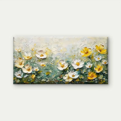 Yellow White Flower Field Wall Art Canvas Office Home Room Framed 120x60cm