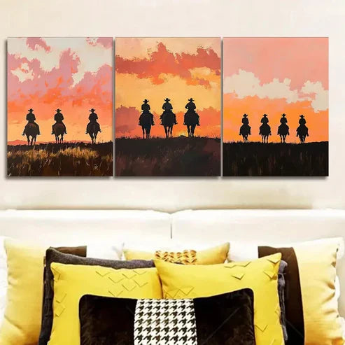 3pcs Three Free cowboys Painting Wall Art Canvas Unframed - High Quality Print 100% Australian Made Wall Canvas