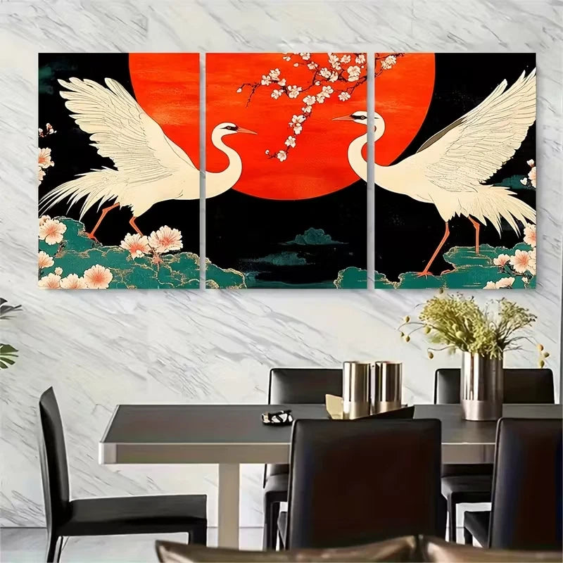 3pcs Cherry Blossom Sunset Sunrise Birds Metal Print Ready to Hang Art - Bella Home Decor