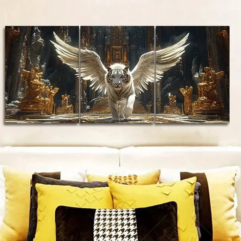 3pcs A White Tiger with Angel Wings Wall Art Set Canvas Unframed - High Quality Print 100% Australian Made Wall Canvas - Bella Home Decor