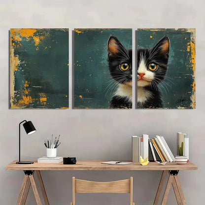 3pcs Black and White Spotted Kittens Metal Print Ready to Hang Art - Bella Home Decor