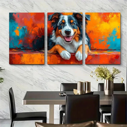 3pcs Australian Shepherd Detailed Dog Perfect Wall Art Set Canvas Framed 50x70cm - High Quality Print 100% Australian Made Wall Canvas Ready to Hang - Bella Home Decor