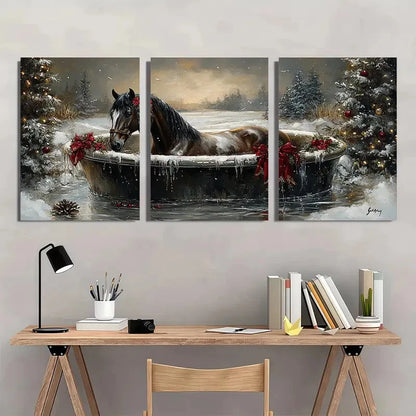 3pcs Dark Horse in Bathtub Scene Metal Print Ready to Hang Art - Bella Home Decor