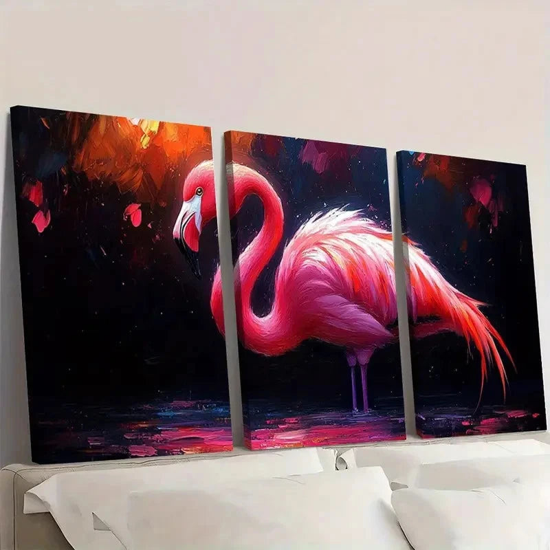 3pcs Flamingo Colorful Abstract Design RI  Wall Art Set Canvas Framed 50x70cm - High Quality Print 100% Australian Made Wall Canvas Ready to Hang