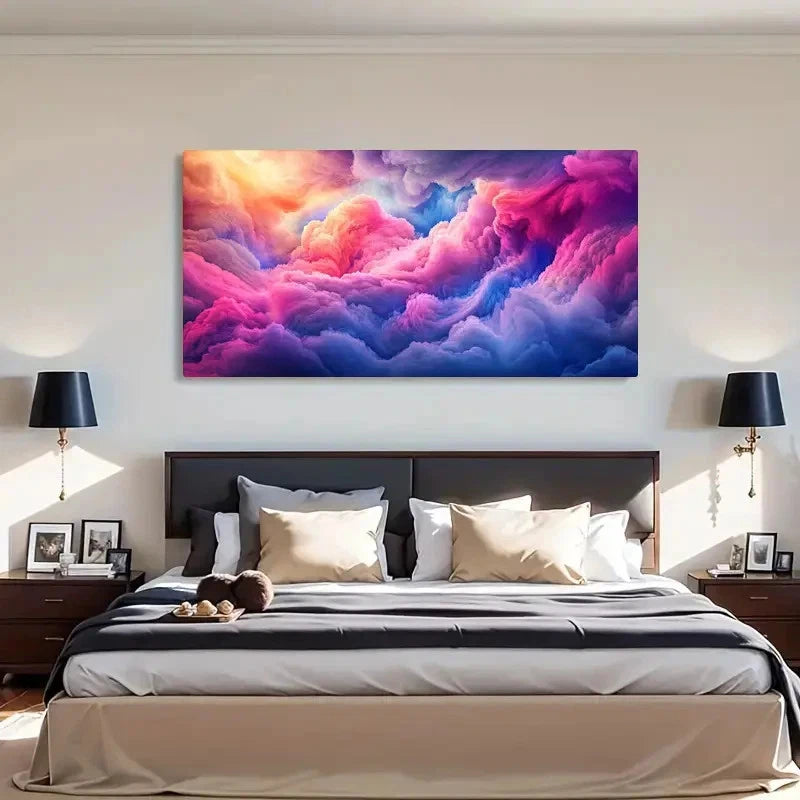 Modern Pastel Sky Clouds Pink Wall Art Canvas Office Home Room Framed 120x60cm - Bella Home Decor