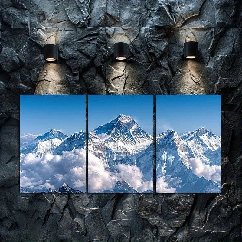 3pcs Aerial View of Mount Everest & Blue Sky Metal Print Ready to Hang Art - Bella Home Decor