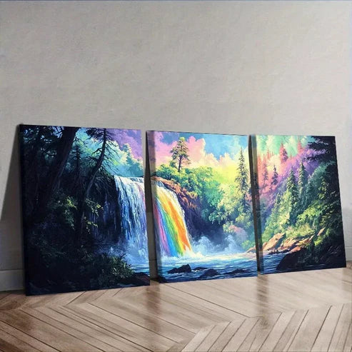3pcs Vibrant Waterfall Forest Scene Nature Wall Art Set Canvas Unframed - High Quality Print 100% Australian Made Wall Canvas
