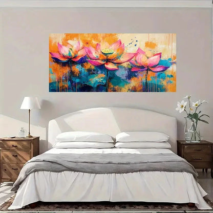 Lotus Vibrant Colorful Wall Art Canvas Office Home Room Framed 120x60cm