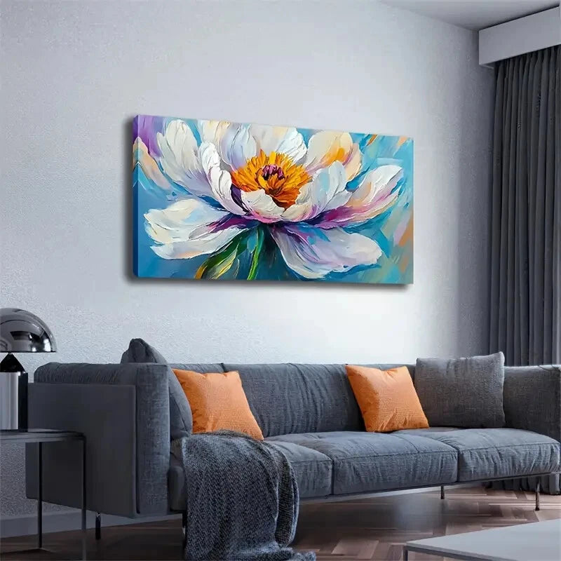 Vibrant White Peony Colorful Wall Art Canvas Office Home Room Framed 120x60cm - Bella Home Decor