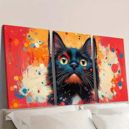 3pcs Abstract Cat Colorful Splatter Design I Wall Art Set Canvas Framed 50x70cm - High Quality Print 100% Australian Made Wall Canvas Ready to Hang - Bella Home Decor