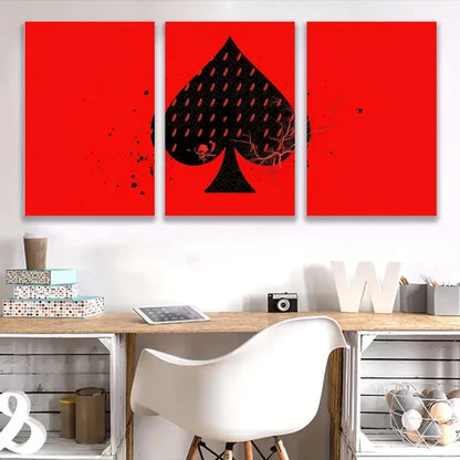 3pcs Ace of Spades Red Painting Wall Art Set Canvas Framed 40x60cm - High Quality Print 100% Australian Made Wall Canvas Ready to Hang - Bella Home Decor