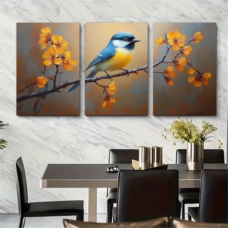 3pcs Rustic Chickadee Nature Perfect Wall Art Set Canvas Framed 50x70cm - High Quality Print 100% Australian Made Wall Canvas Ready to Hang