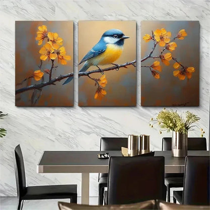 3pcs Rustic Chickadee Nature Perfect Wall Art Set Canvas Framed 50x70cm - High Quality Print 100% Australian Made Wall Canvas Ready to Hang
