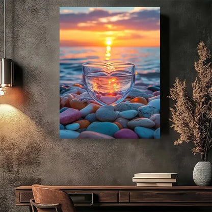 Beautiful Sunset Pebble Beach Glass Painting 40x60cm Metal Print Ready to Hang - Bella Home Decor