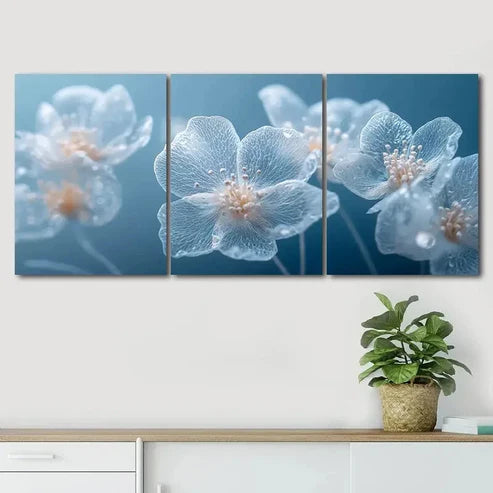 3pcs Elegant White Cherry Blossom Blue Perfect Wall Art Set Canvas Unframed - High Quality Print 100% Australian Made Wall Canvas