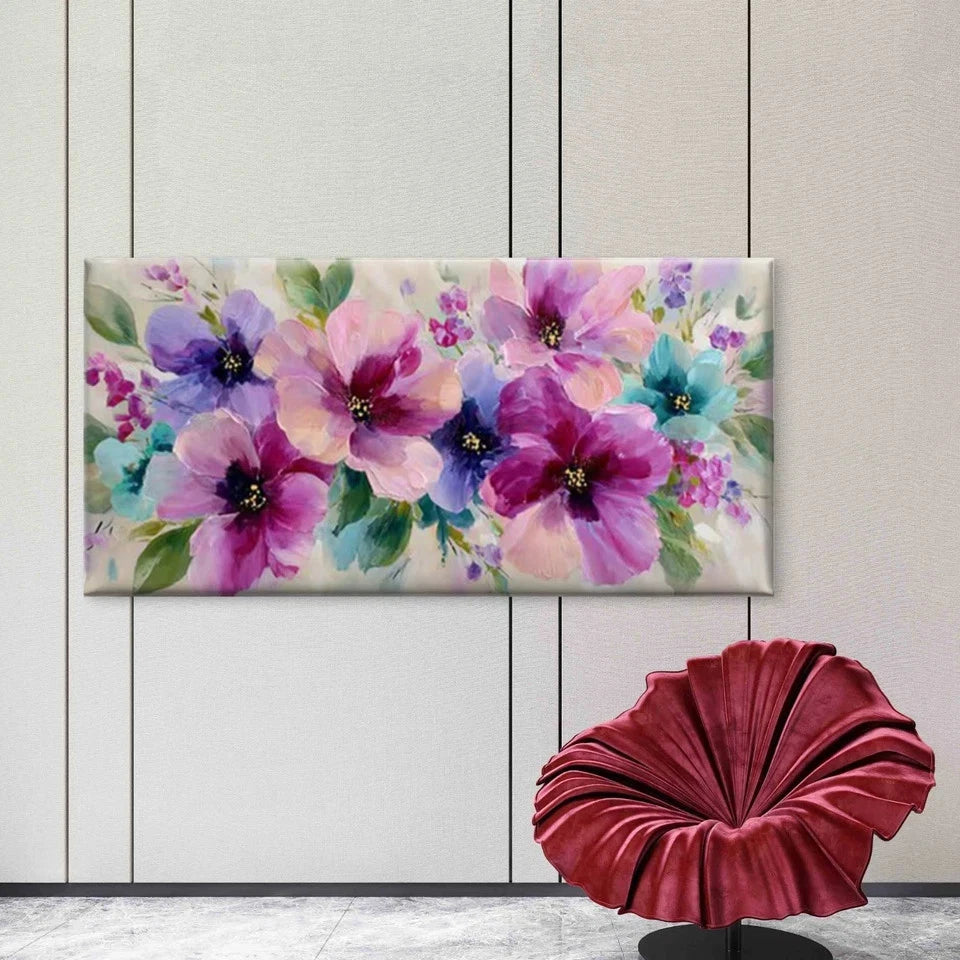Whimsical Bloom Vibrant Floral Wall Art Canvas Office Home Room Framed 120x60cm