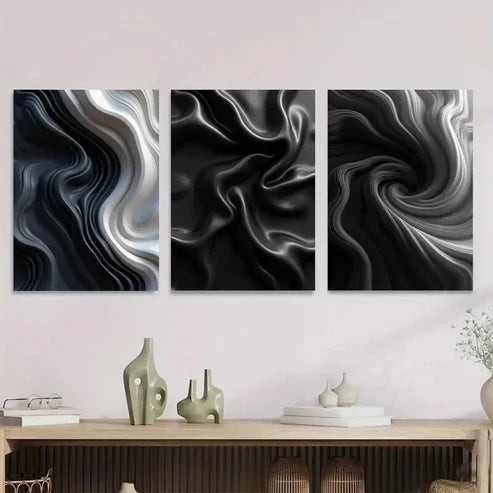 3pcs Modern Abstract Black and White Stylish Wall Art Set Wall Art Canvas Unframed – High Quality Print 100% Australian Made Wall Canvas