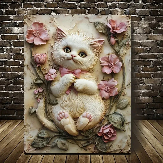 Beautiful Featuring a Birthday Kitty Painting 40x60cm Metal Print Ready to Hang - Bella Home Decor
