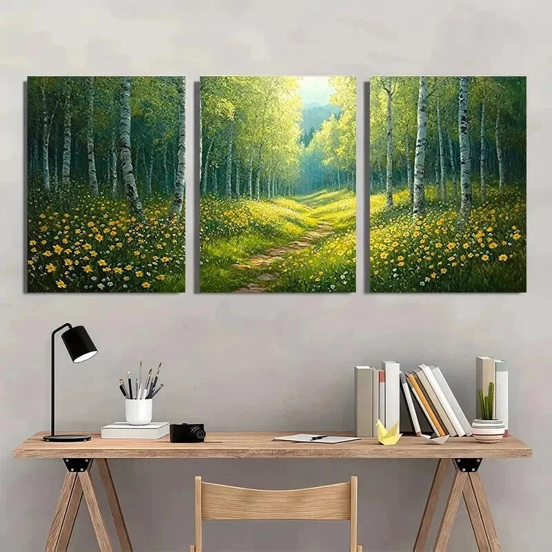 3pcs Serene Forest & Wildflower Scenery Wall Art Set Canvas Framed 60x90cm - High Quality Print 100% Australian Made Wall Canvas Ready to Hang - Bella Home Decor