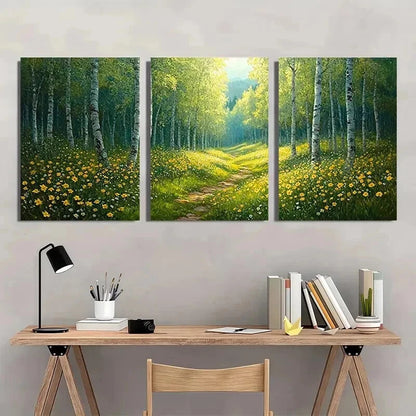 3pcs Serene Forest & Wildflower Scenery Wall Art Set Canvas Framed 60x90cm - High Quality Print 100% Australian Made Wall Canvas Ready to Hang - Bella Home Decor